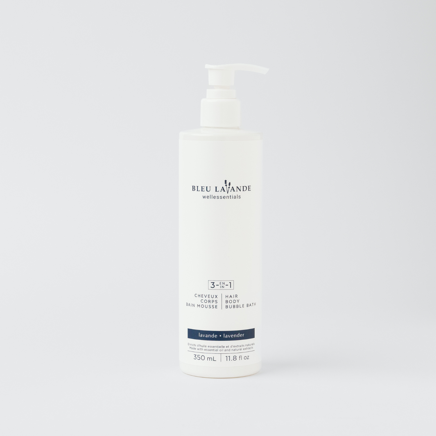 3-en-1 shampooing gel douche et bain mousse à l'huile essentielle de lavande fine certifiée