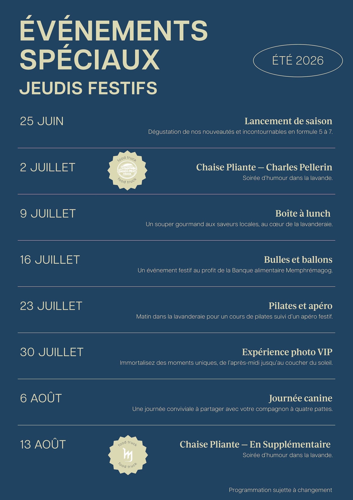 Événements spéciaux tous les jeudis chez Bleu Lavande