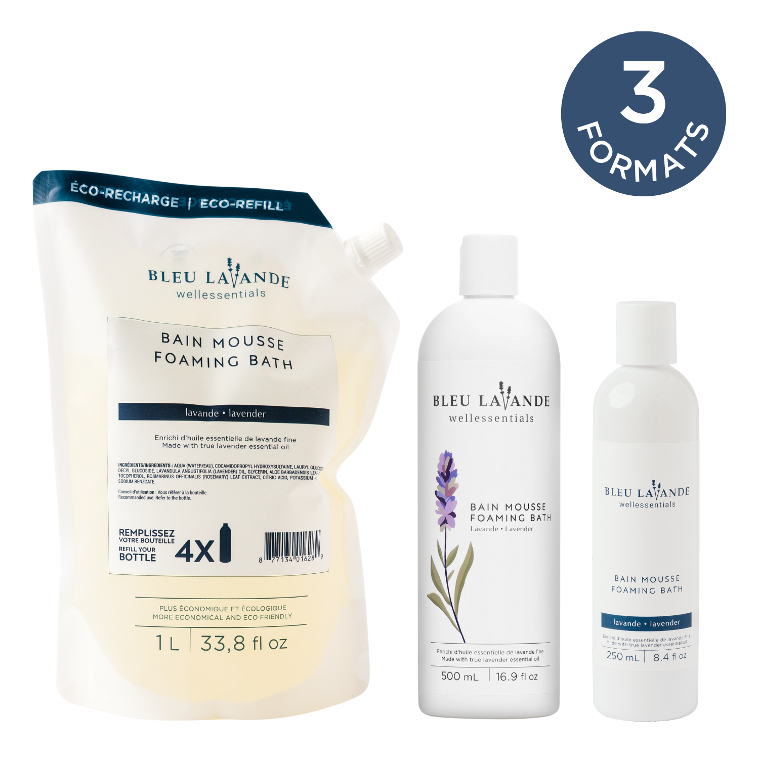 Bain mousse de Bleu Lavande en 3 formats