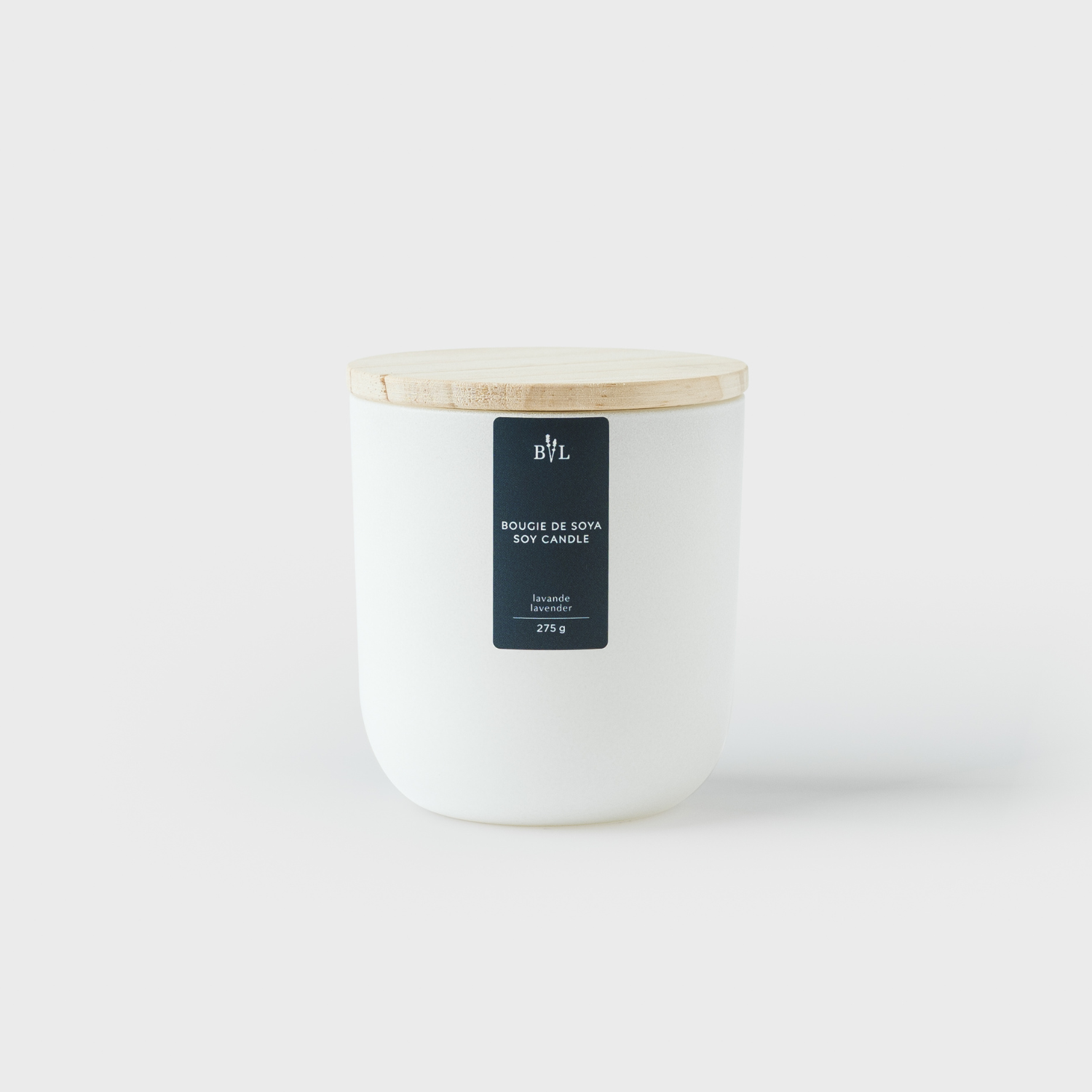 Bougie de soya à la lavande blanche avec couvercle en bois