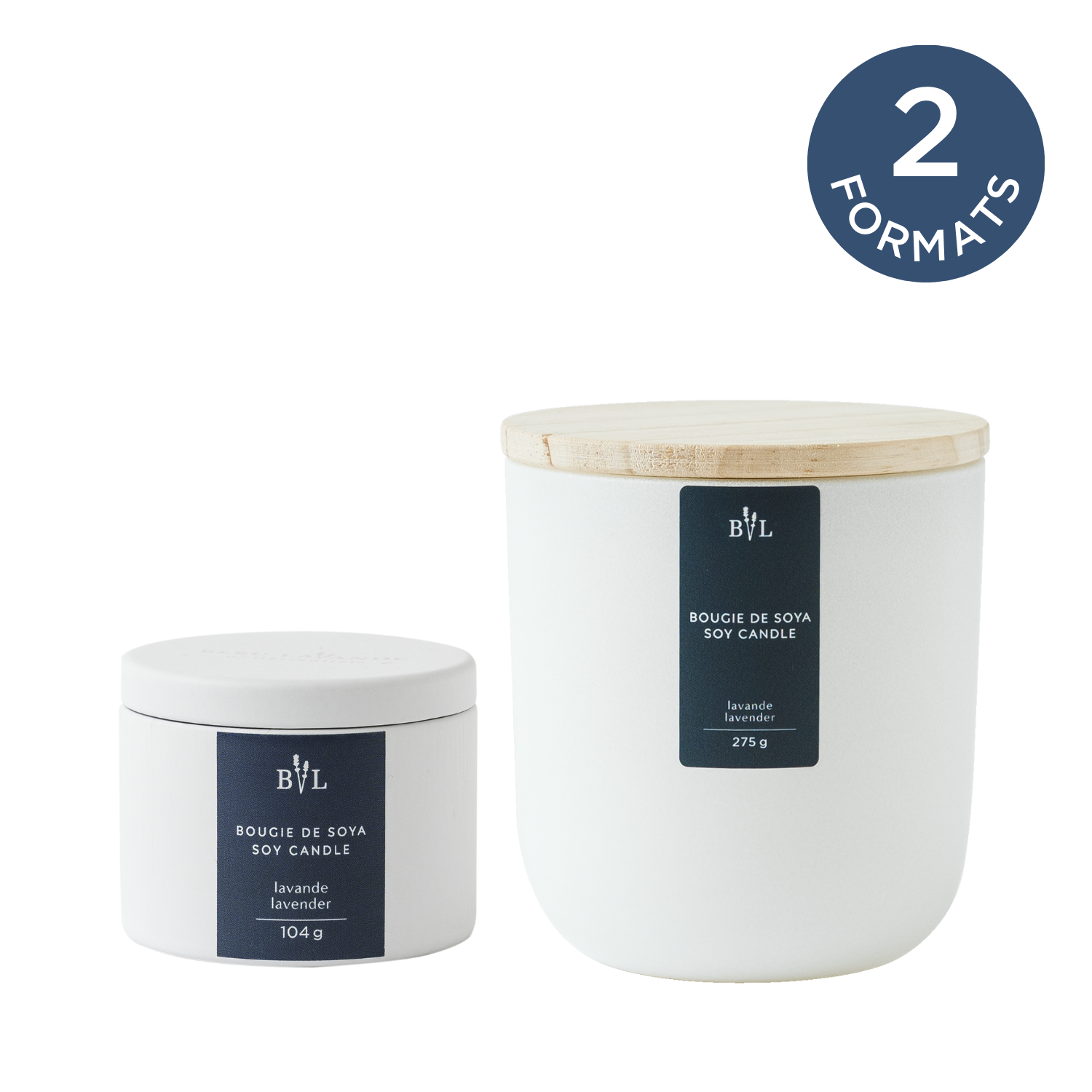 Bougies de soya à la lavande en 2 formats
