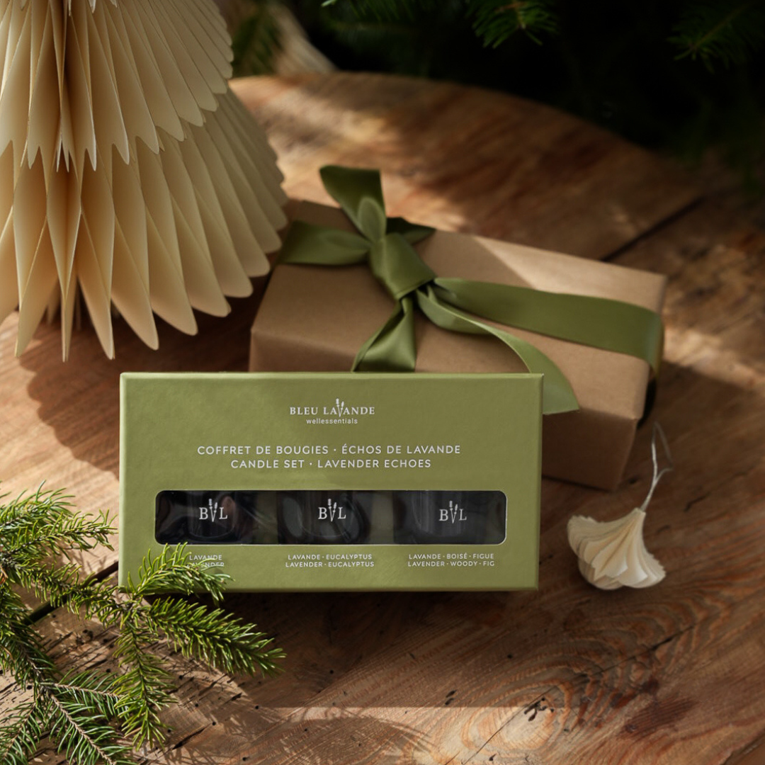 Coffret de bougies faites au Québec par Bleu Lavande