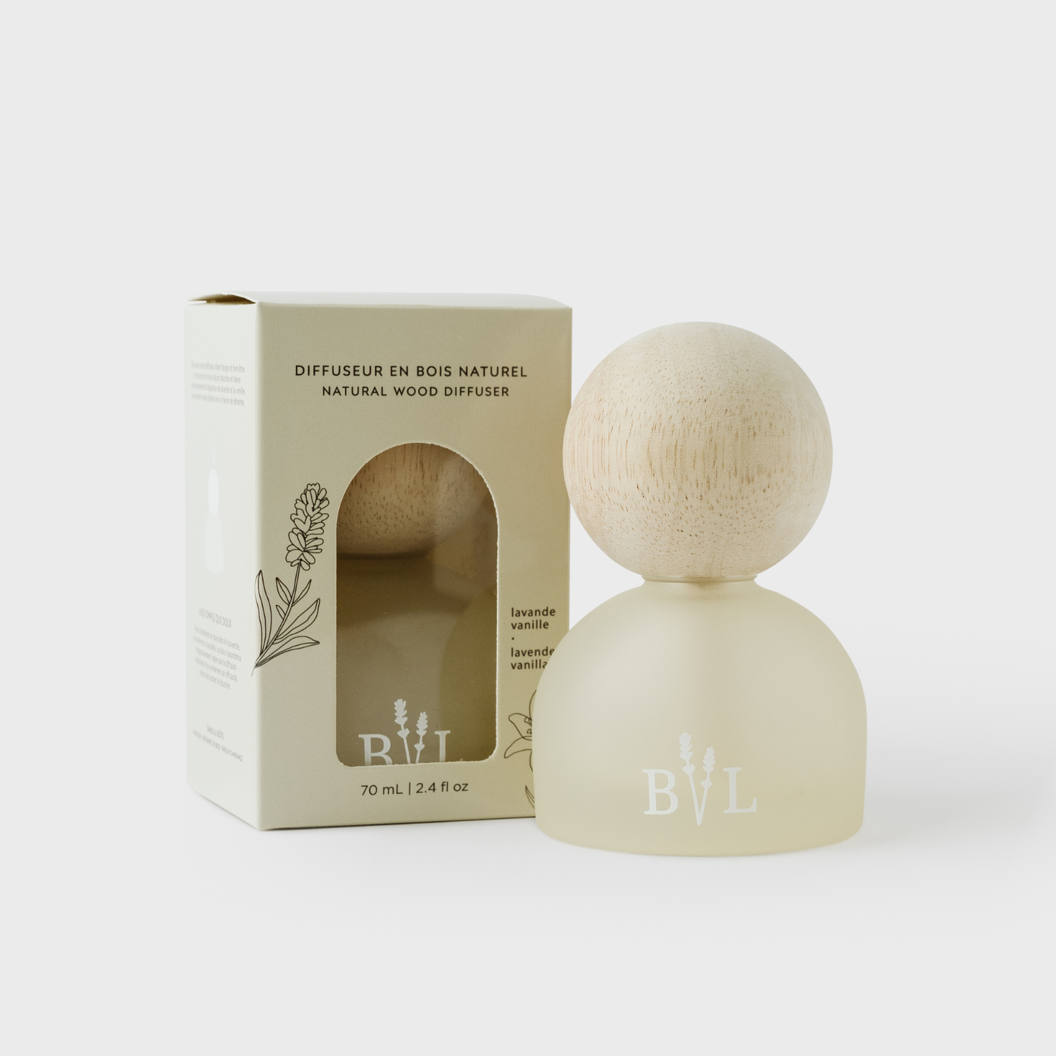 Coffret diffuseur à bouchon de bois naturel lavande-vanille