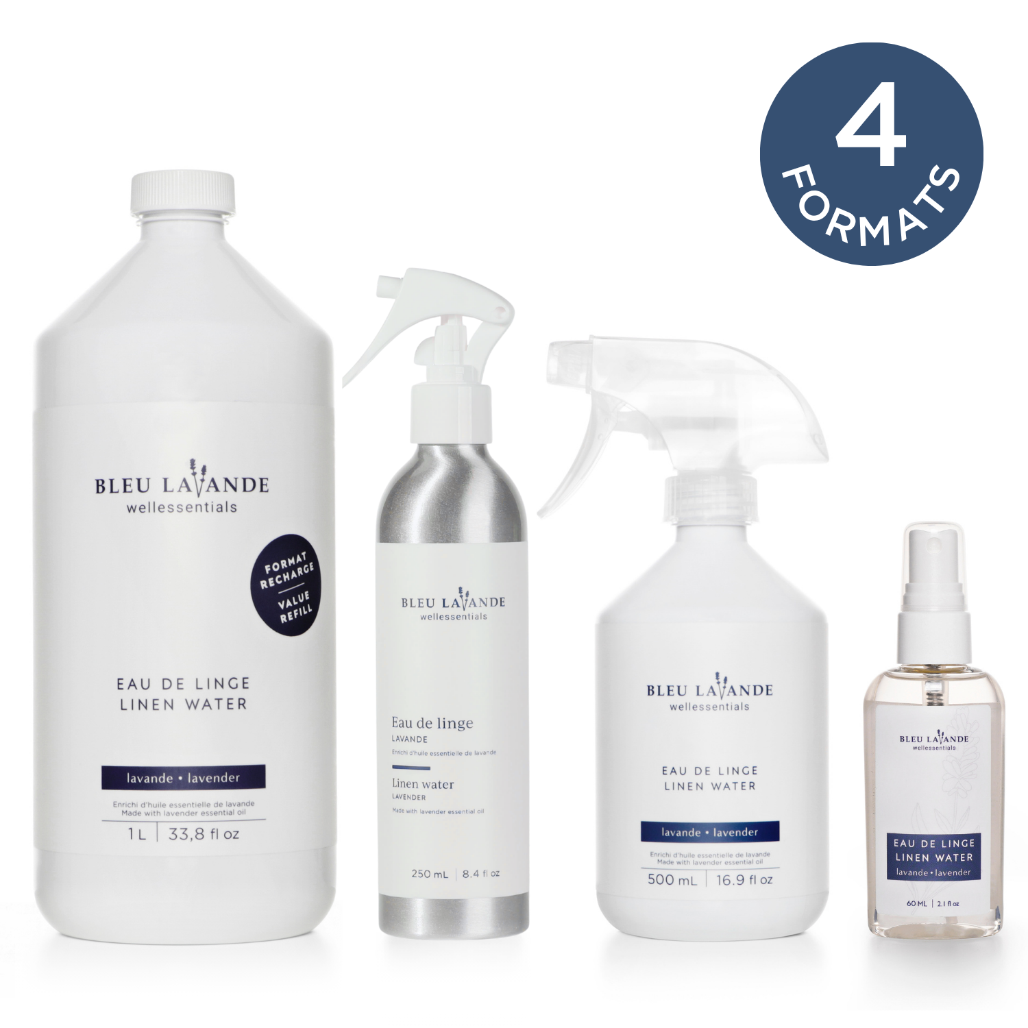Eau de linge lavande en 4 formats