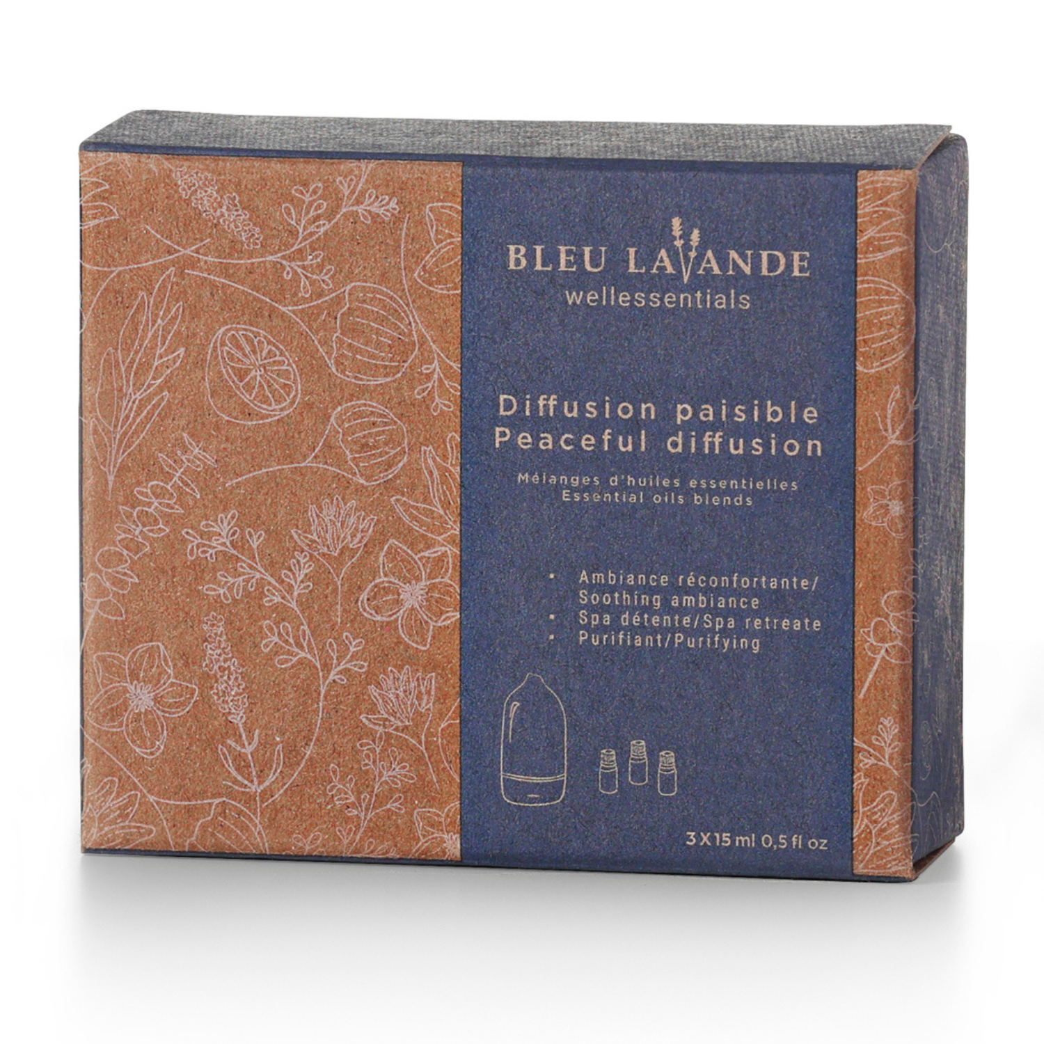 Ensemble-cadeau Diffusion paisable avec 3 mélanges d'huiles essentielles