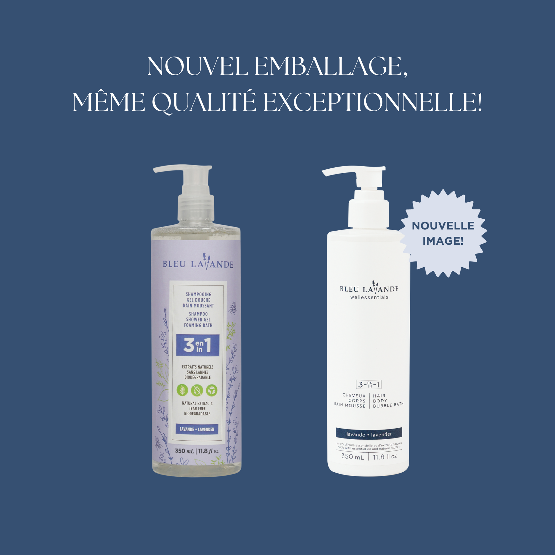 3 en 1 Shampooing, gel douche, bain mousse lavande