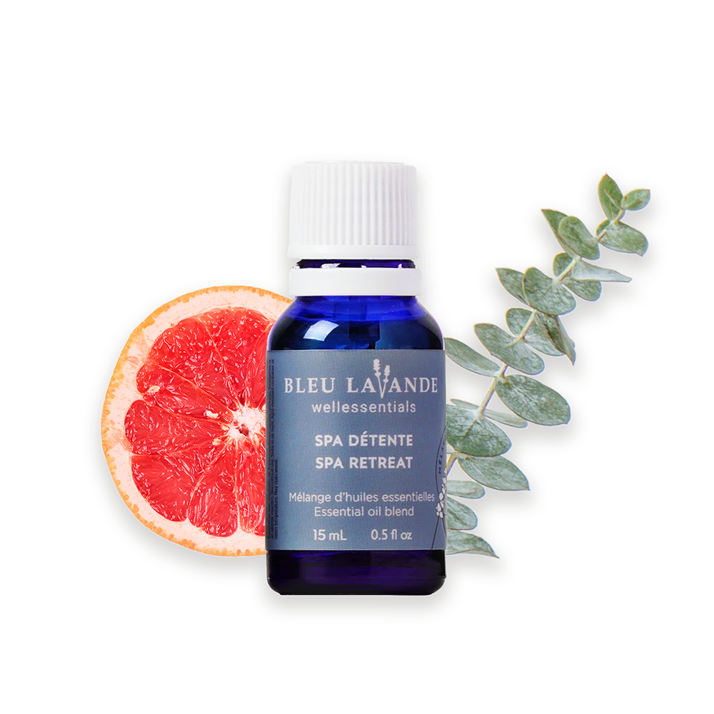 Spa détente : Huiles essentielles d'eucalyptus et pamplemousse.