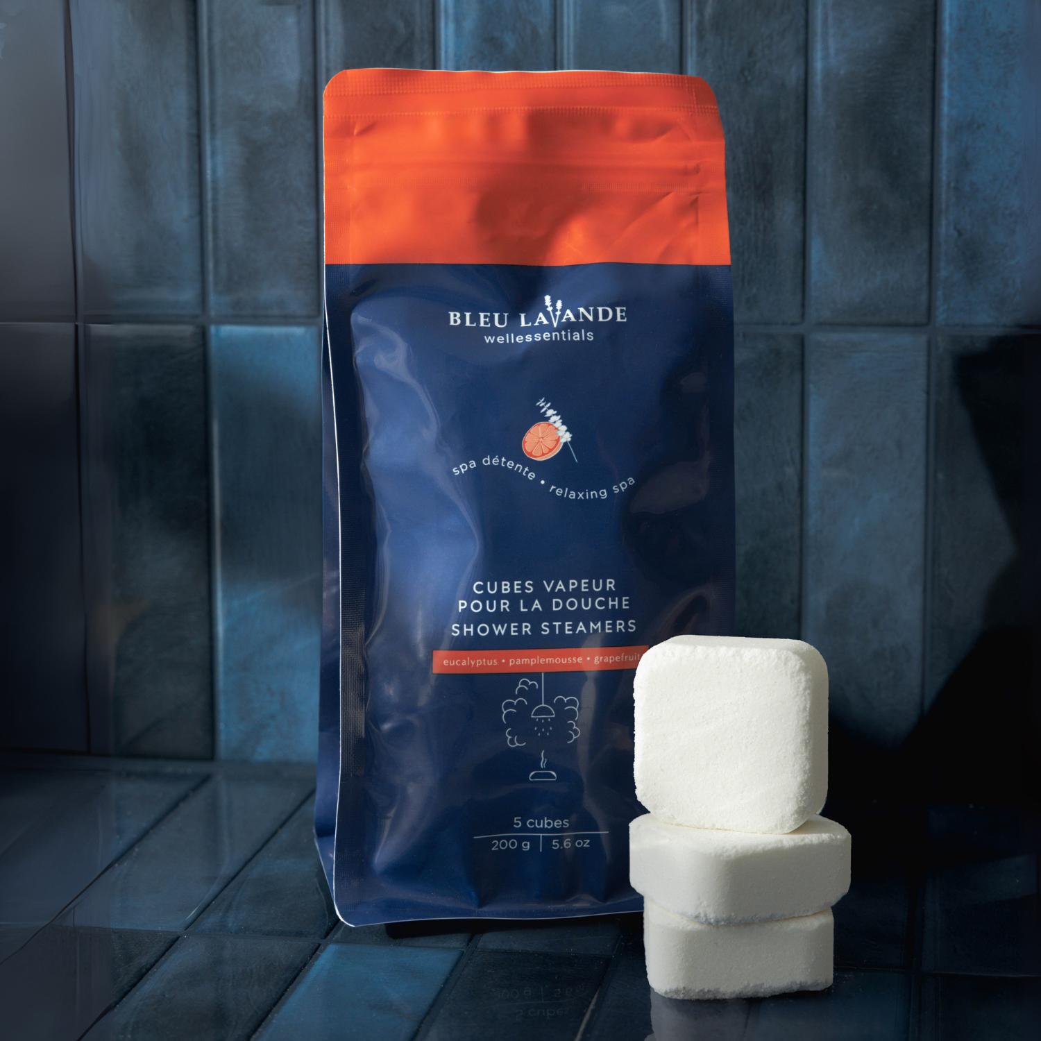 Sac de 5 cubes vapeur pour la douche aux huiles essentielles d'eucalyptus et pamplemousse