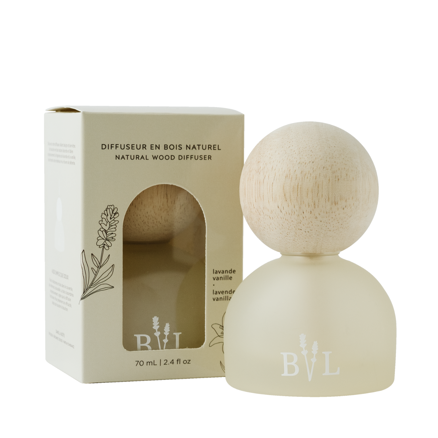 Ensemble-cadeau diffuseur à bouchon de bois naturel lavande et vanille