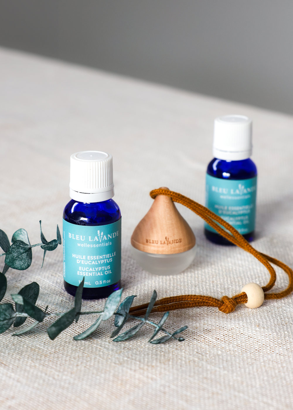 Huiles essentielles d'eucalyptus de Bleu Lavande et mini diffuseur