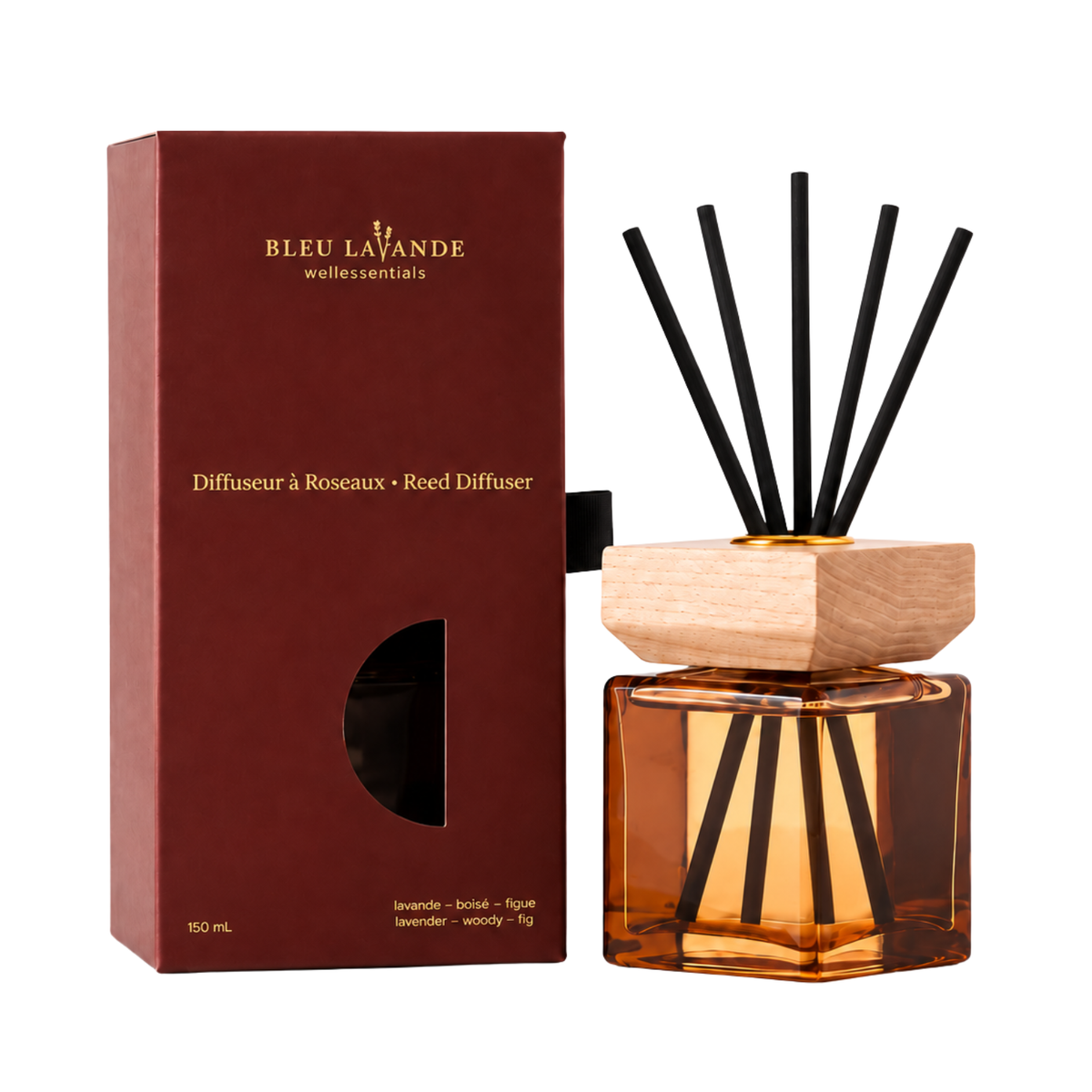 Coffret diffuseur à roseaux lavande-boisé-figue de Bleu Lavande
