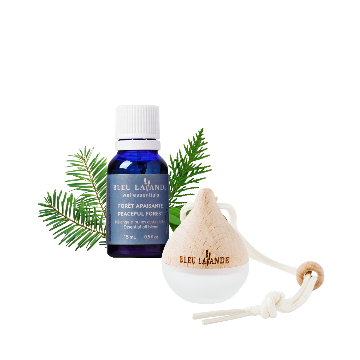 Duo mélange d'huiles essentielles Forêt apaisante et mini diffuseur Goutte de Bleu Lavande