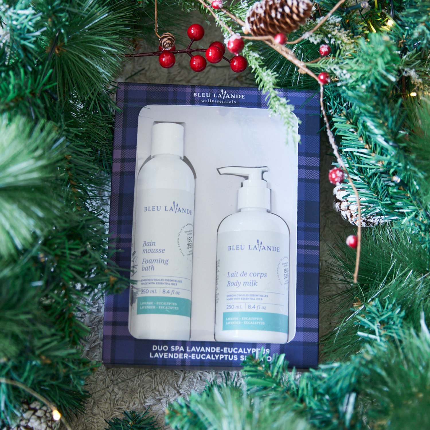 Coffret bain mousse et lait de corps lavande et eucalyptus pour Noël