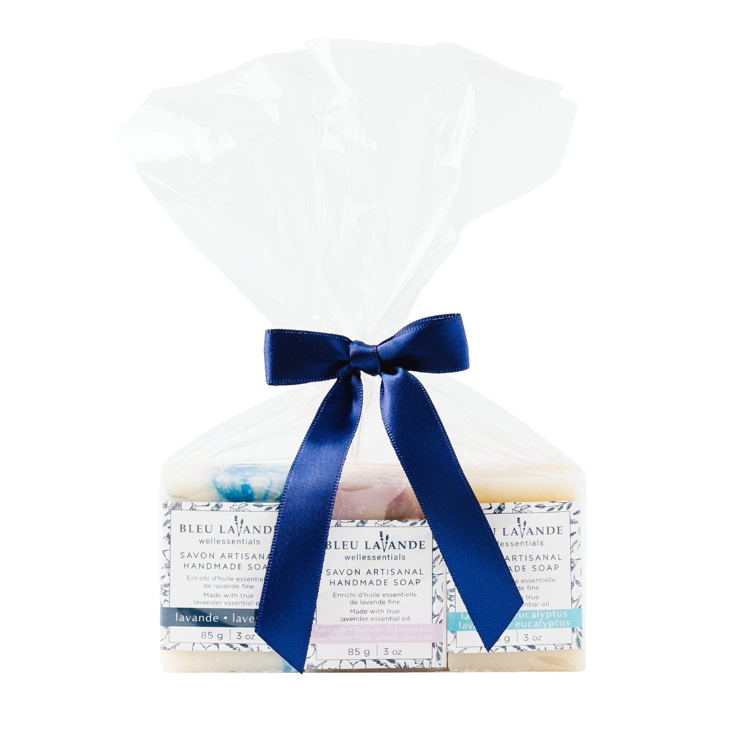 Ensemble-cadeau de 3 petits savons en barre Bleu Lavande
