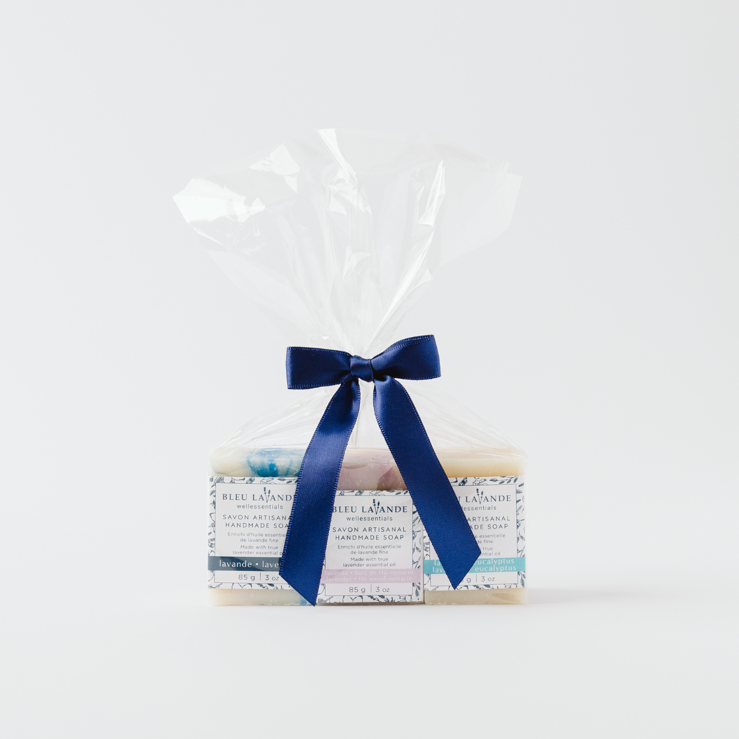 Ensemble de trois petits savons artisanaux Bleu Lavande