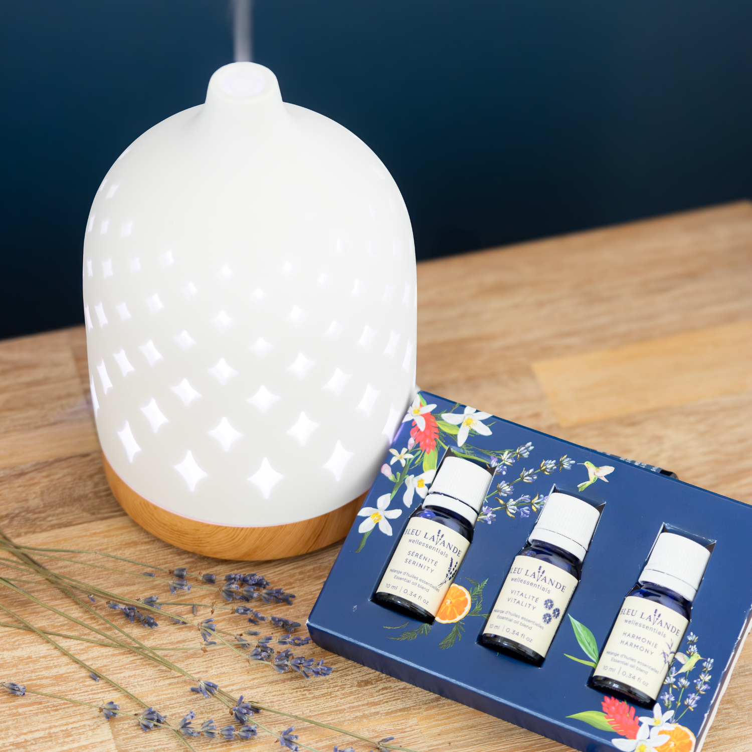 Ensemble de 3 mélanges d'huiles essentielles à diffuser Sérénité, Vitalité et Harmonie