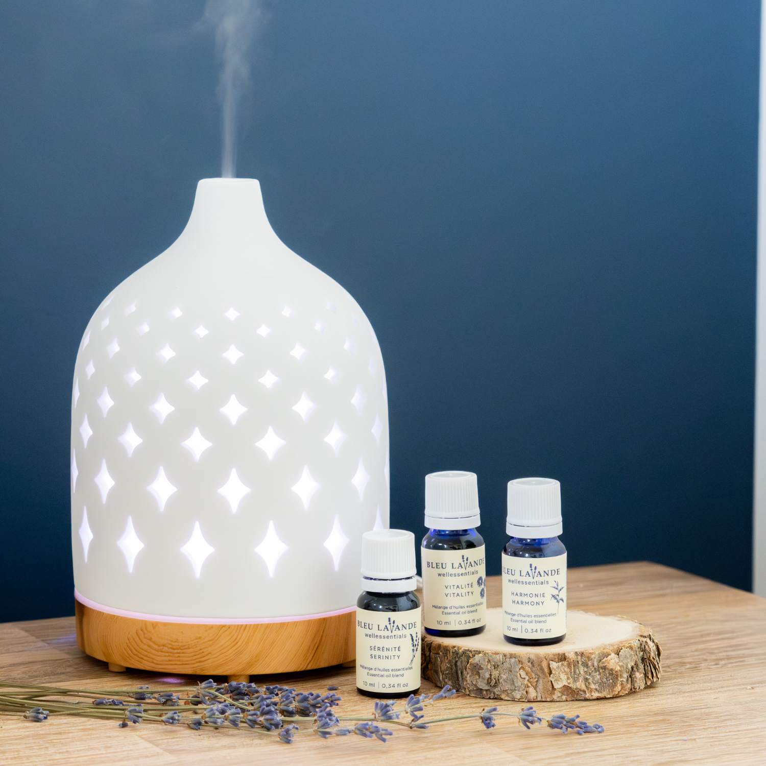 Coffret collection équilibre de 3 mélanges d'huiles essentielles à diffuser : Sérénité, Vitalité et Harmonie