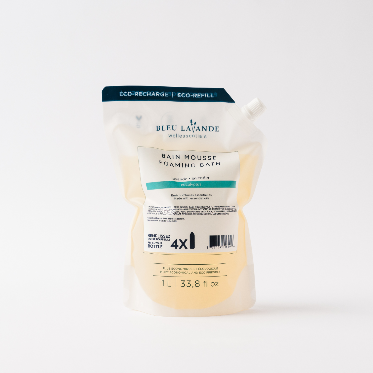 Recharge de bain mousse aux huiles essentielles pures d'eucalyptus et de lavande