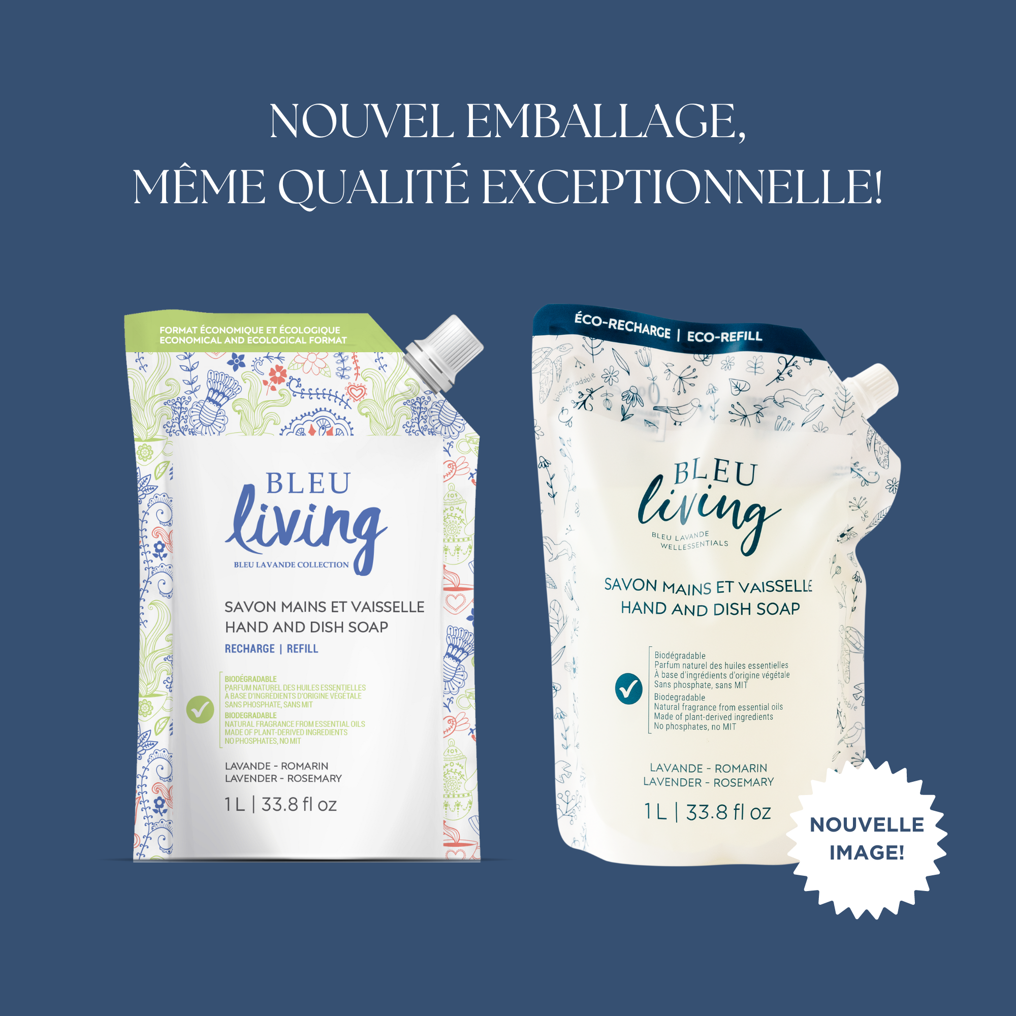 Le savon mains et vaisselle lavande romarin Bleu Living change d'emballage